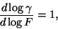 \begin{displaymath}\frac{d\log\gamma}{d\log F}=1,&#13;&#10;\end{displaymath}