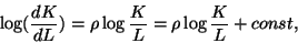 \begin{displaymath}\log(\frac{dK}{dL})=\rho\log\frac{K}{L} = \rho\log\frac{K}{L} + const,&#13;&#10;\end{displaymath}